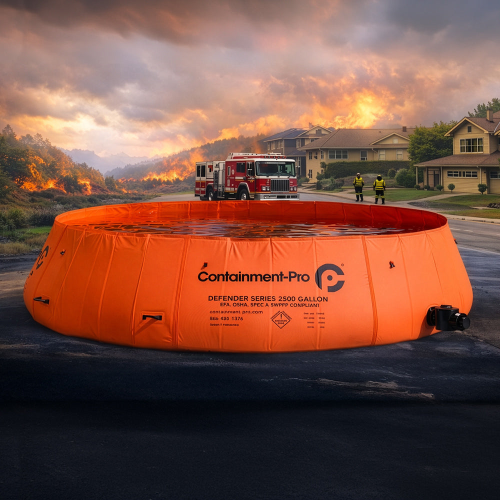 Containment-Pro 2500 Defender Series deployed on job site — tool-free self-erecting water containment